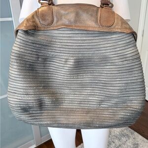MOJO Italy Leather Tote Ribbed Gray/Green/Brown Shoulder Bag